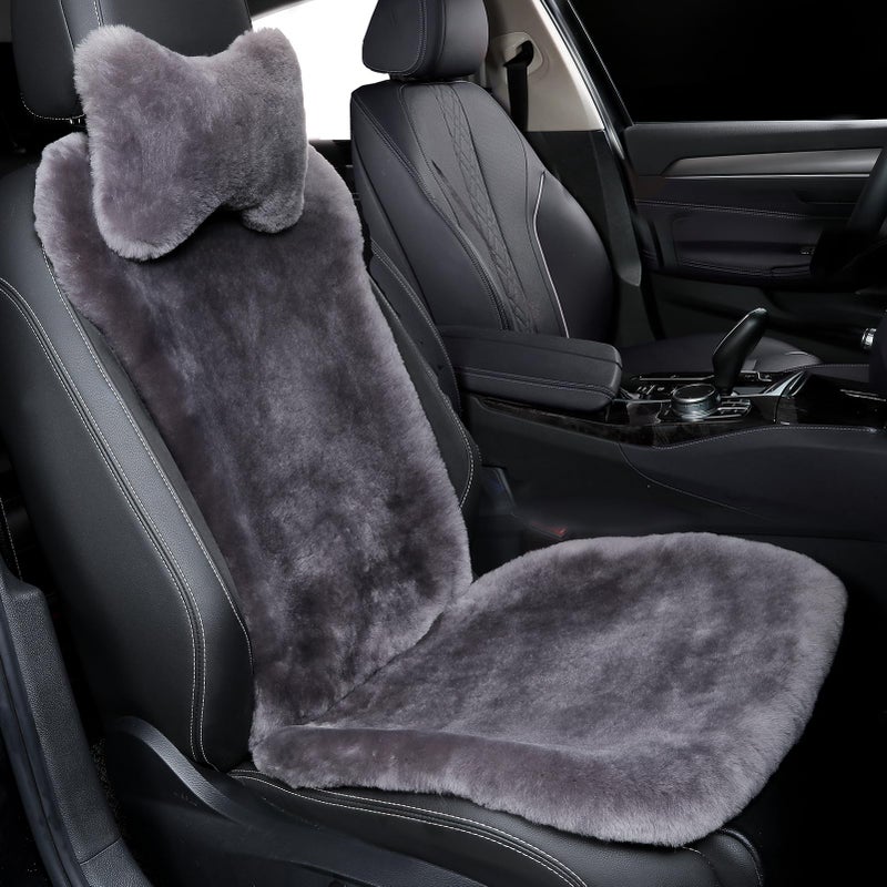 OGLAND Natural Fur Sheepskin Universal car seat Covers for seat Cushion Auto Accessories, 1 Front Seat(3 Pack Front, Graphite) - Image 1